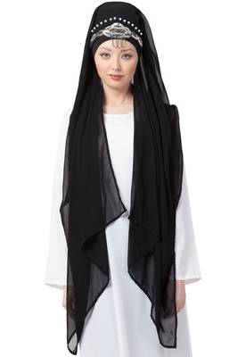 Black Embroidered Georgette Hijab 2