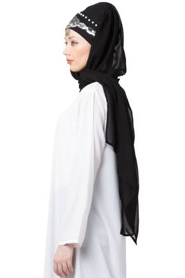 Black Embroidered Georgette Hijab 3