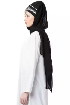 Black Embroidered Georgette Hijab