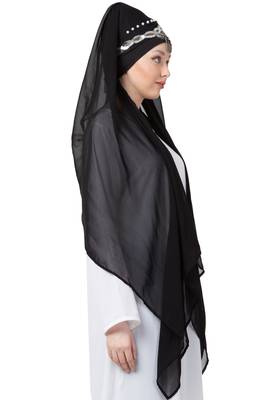 Black Embroidered Georgette Hijab 4