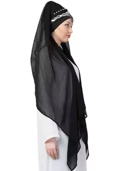 Black Embroidered Georgette Hijab