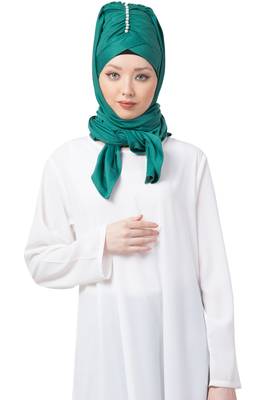 Green Embroidered Polyester Hijab 1
