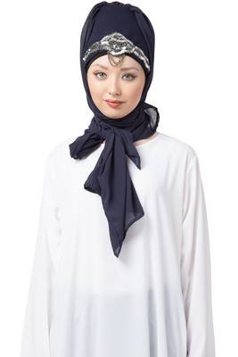 Black Embroidered Georgette Hijab 1