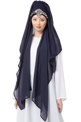 Black Embroidered Georgette Hijab 2