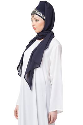 Black Embroidered Georgette Hijab 4