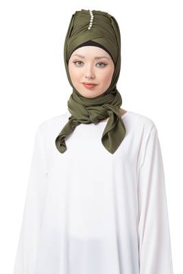 Green Embroidered Polyester Hijab 1