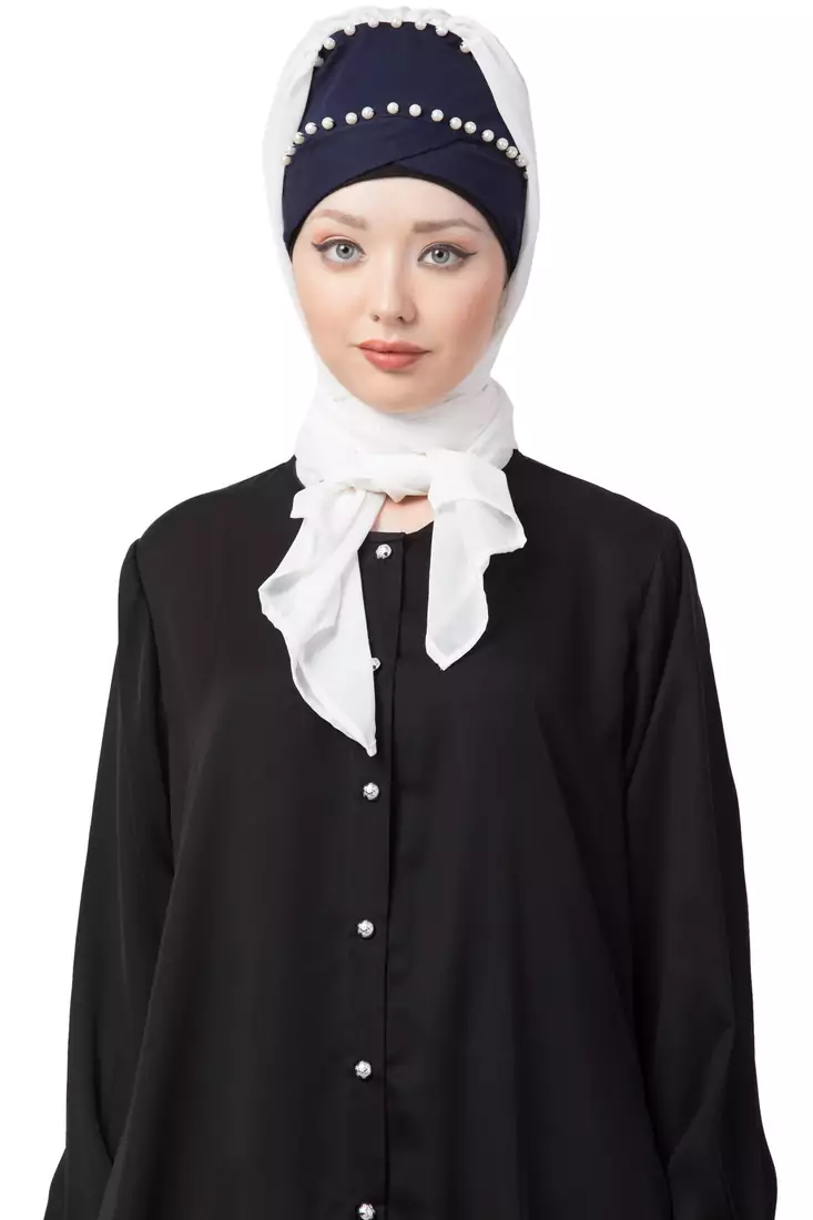 White Embroidered Georgette Hijab