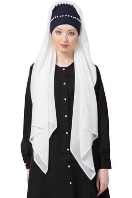 White Embroidered Georgette Hijab 2