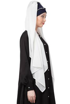 White Embroidered Georgette Hijab 3
