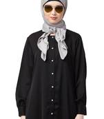 Grey Embroidered Polyester Hijab