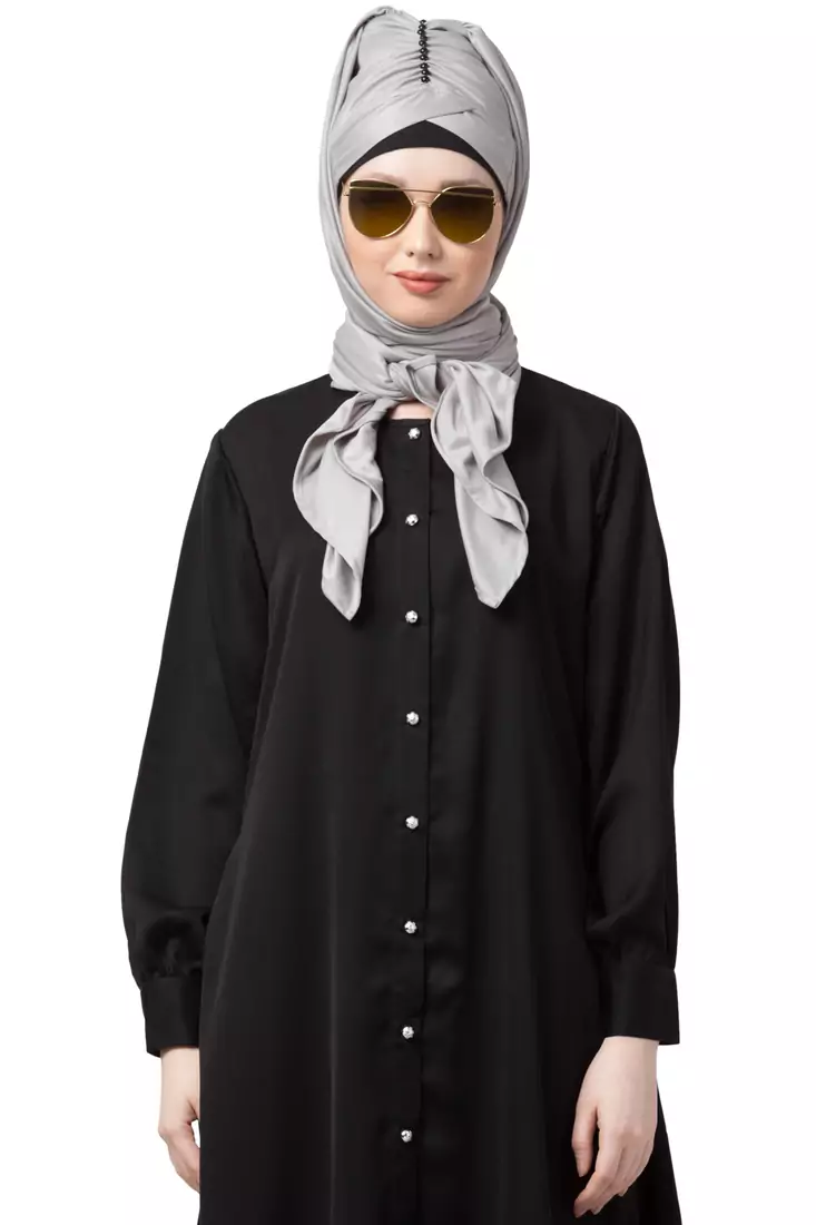 Grey Embroidered Polyester Hijab