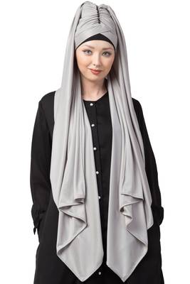 Grey Embroidered Polyester Hijab 2
