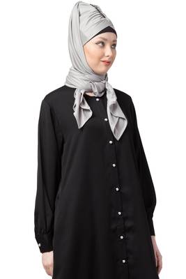 Grey Embroidered Polyester Hijab 3