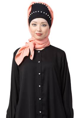 Peach Embroidered Georgette Hijab 1