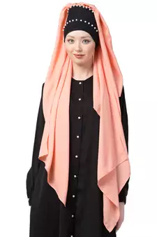 Peach Embroidered Georgette Hijab