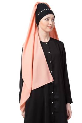 Peach Embroidered Georgette Hijab 3
