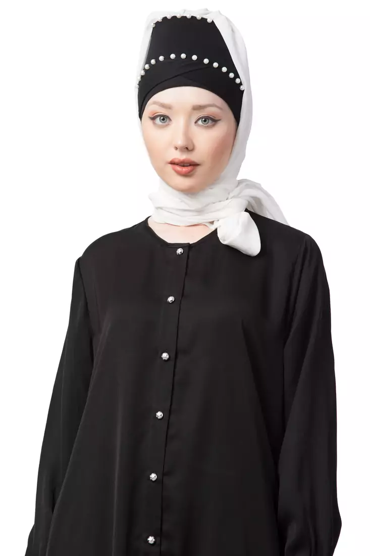 White Embroidered Polyester Hijab