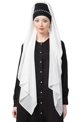 White Embroidered Polyester Hijab 2