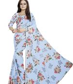 Light Grayish Blue Color Digital Printed Georgette Saree With Matching Blouse