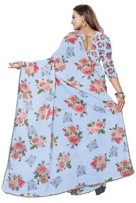 Light Grayish Blue Color Digital Printed Georgette Saree With Matching Blouse 3