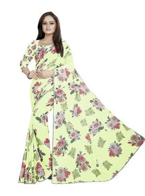 Green Color Digital Printed Georgette Saree With Matching Blouse 1