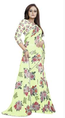 Green Color Digital Printed Georgette Saree With Matching Blouse 2