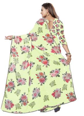 Green Color Digital Printed Georgette Saree With Matching Blouse 3