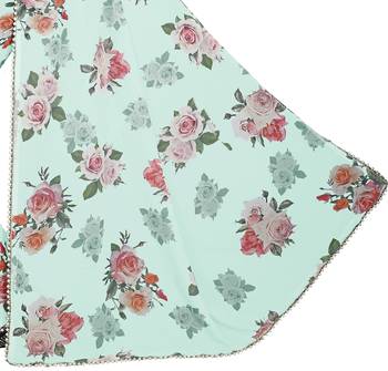 Light Grayish Cyan - Lime Green Color Digital Printed Georgette Saree With Matching Blouse 4
