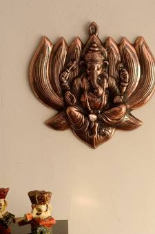 Lord Ganesha on Lotus Metal Wall Hanging