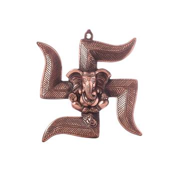 Lord Ganesha on Swastik Metal Wall Hanging 2