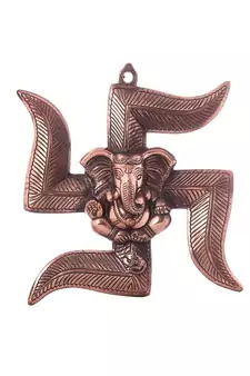 Lord Ganesha on Swastik Metal Wall Hanging