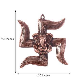 Lord Ganesha on Swastik Metal Wall Hanging 3