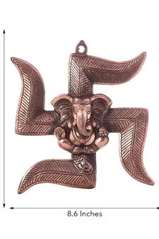 Lord Ganesha on Swastik Metal Wall Hanging