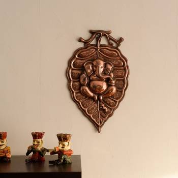 Lord Ganesha on Leaf Metal Wall Hanging 1