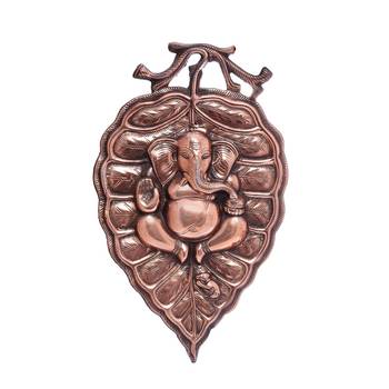 Lord Ganesha on Leaf Metal Wall Hanging 2