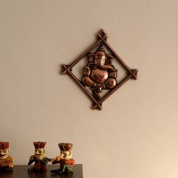 Lord Ganesha on Rhombus Frame Metal Wall Hanging 1