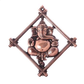 Lord Ganesha on Rhombus Frame Metal Wall Hanging 2
