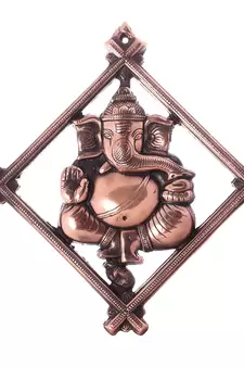 Lord Ganesha on Rhombus Frame Metal Wall Hanging