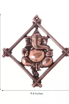 Lord Ganesha on Rhombus Frame Metal Wall Hanging