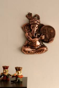 Musician Phagdi Lord Ganesha Metal Wall Hanging