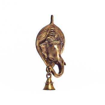 brass lord ganesh face wall hanging with bell 1