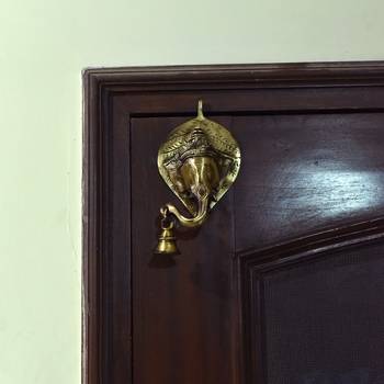 brass lord ganesh face wall hanging with bell 2