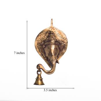 brass lord ganesh face wall hanging with bell 3