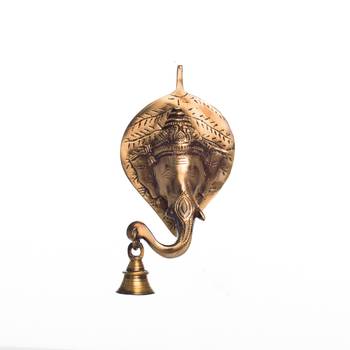 brass lord ganesh face wall hanging with bell 4