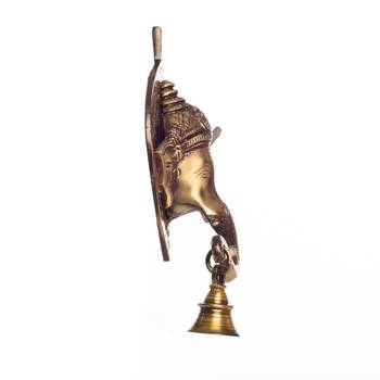 brass lord ganesh face wall hanging with bell 5
