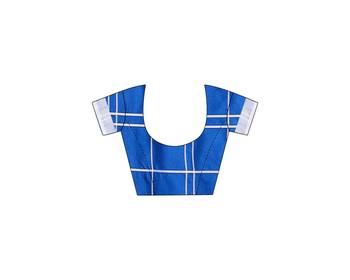Blue Plain Faux Linen Saree With Blouse 4