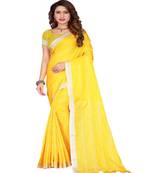Yellow plain faux linen saree with blouse