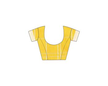 Yellow plain faux linen saree with blouse 4