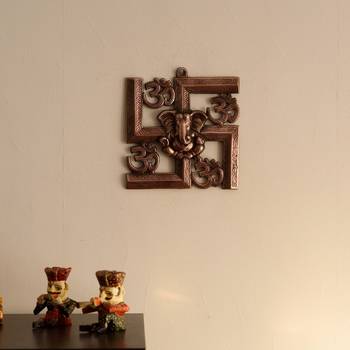 lord ganesha on om swastik metal wall hanging 1
