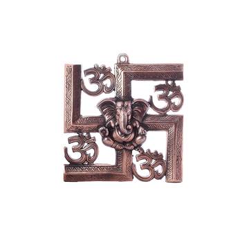 lord ganesha on om swastik metal wall hanging 2